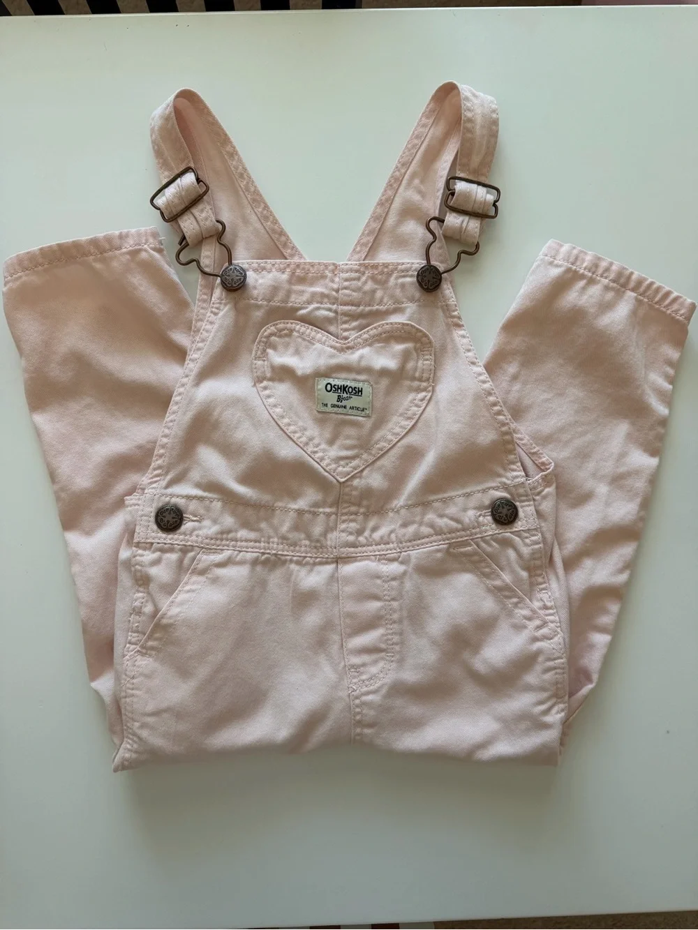 OshKosh B'gosh Girls 3T Light Pink Heart-Pocket Overalls with White Undershirt